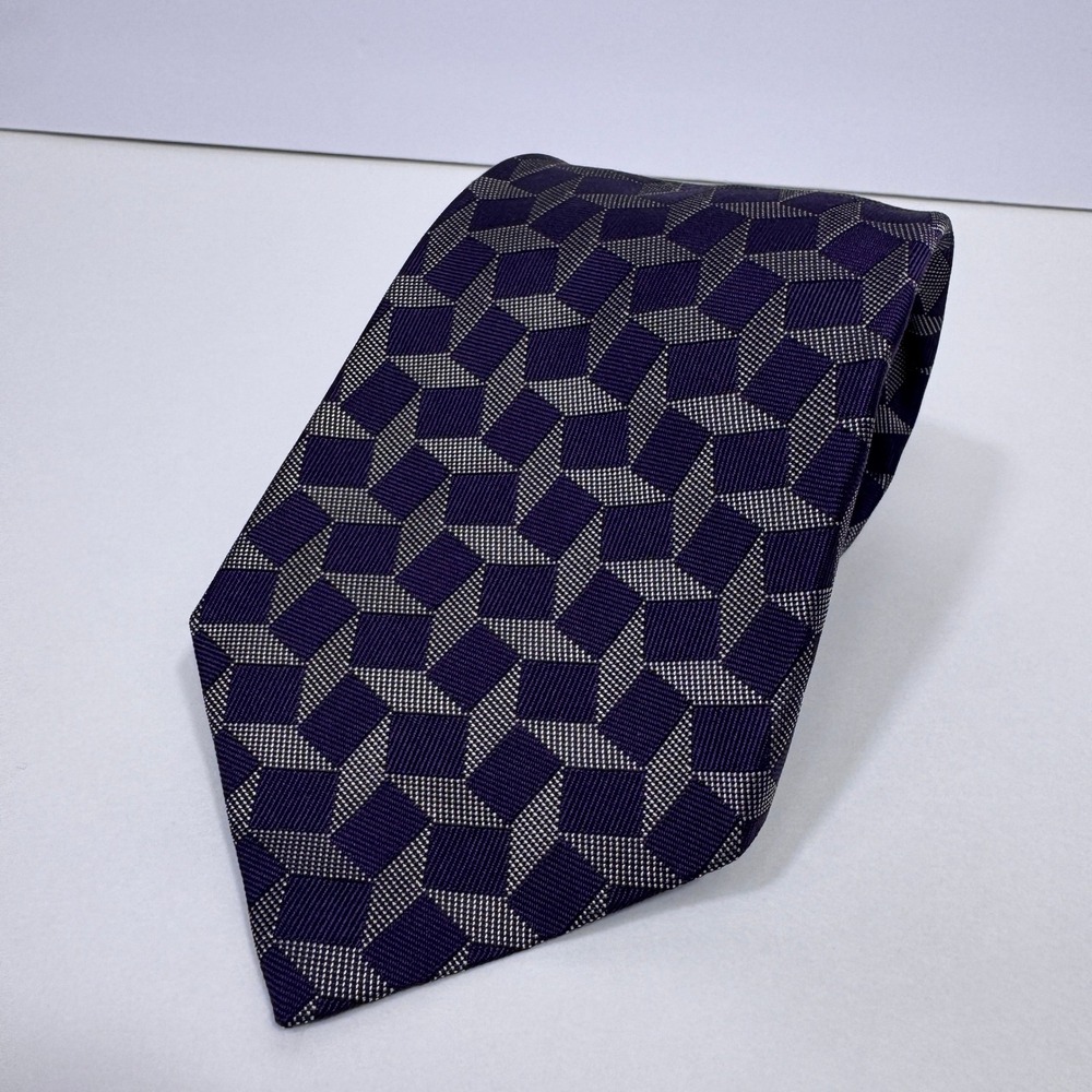 Polo Ralph Lauren Mens 58" x 3.5" Silk Tie Purple Geometric Cube USA Silk VTG